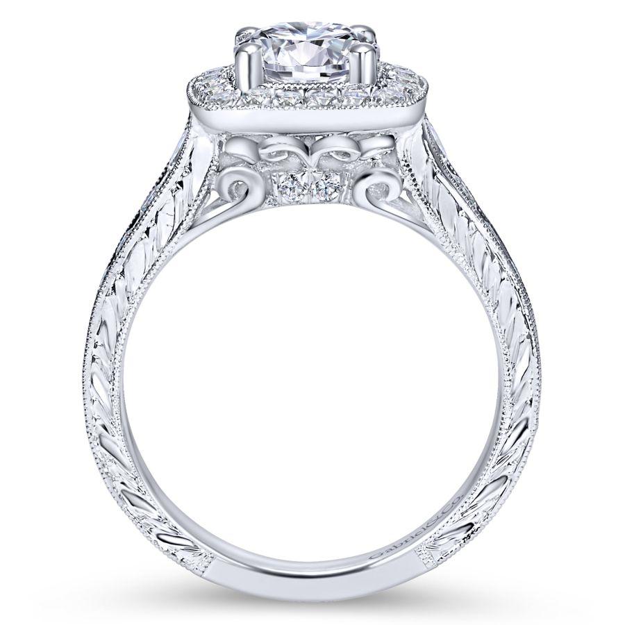 GABRIEL & CO – VINTAGE CUSHION HALO ENGAGEMENT RING – Beard's Diamonds