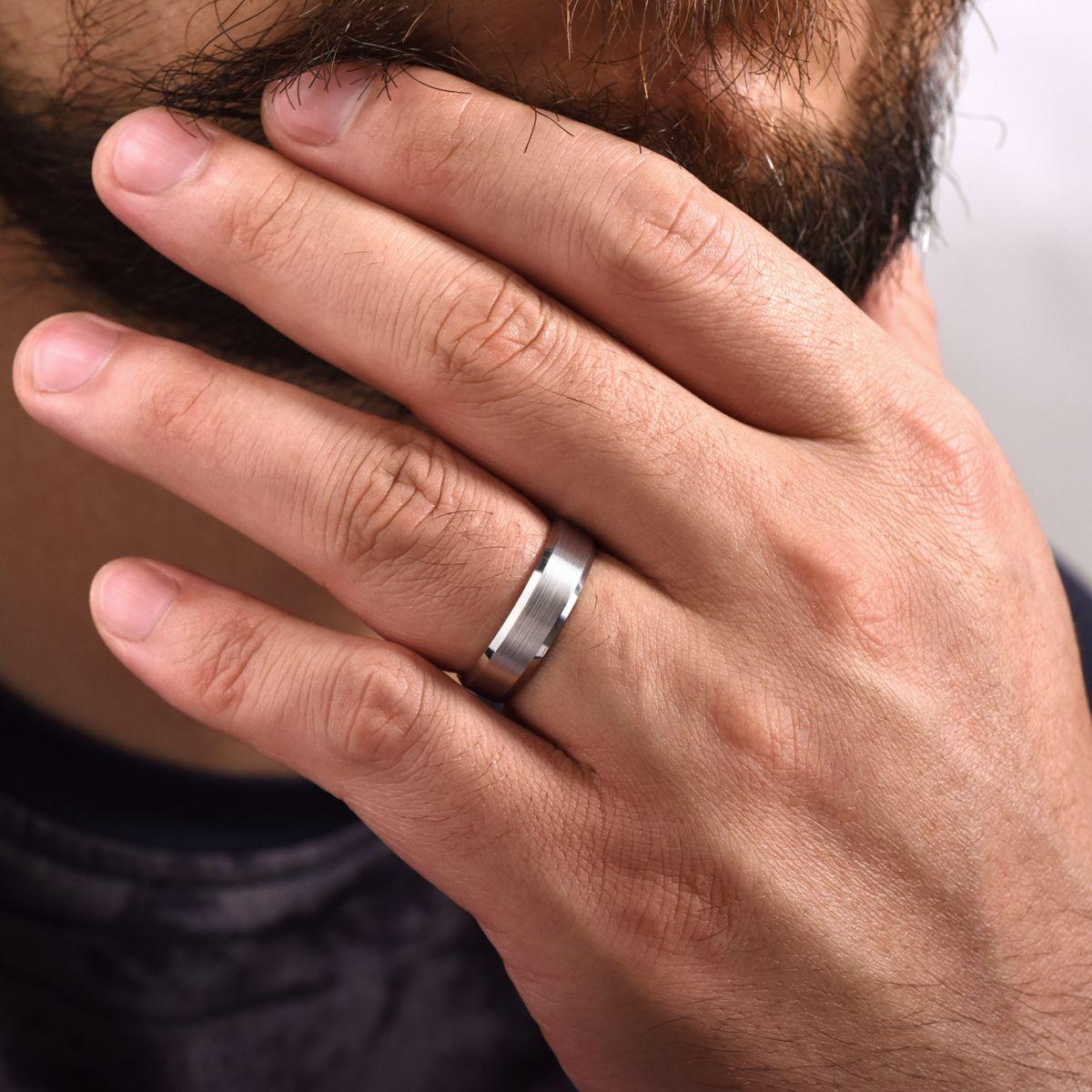 thumbnail image 2 of 6mm Titanium Wedding Band Ring – Raised Edges, Comfort Fit, Sizes 5-14, RTT147 2 of 5